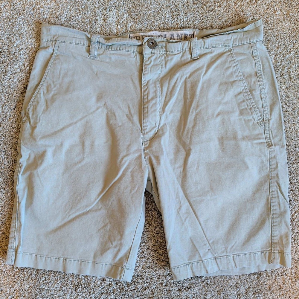Free Planet Chino Shorts Mens 34 Khaki Tan Stretch Flat Front FS9JNPMTD7